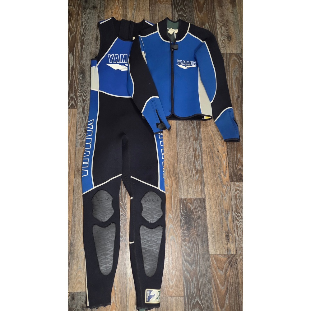 Yamaha Mens Vintage Wetsuit Set 2 Piece Long John Jumpsuit and Jacket Blue Small